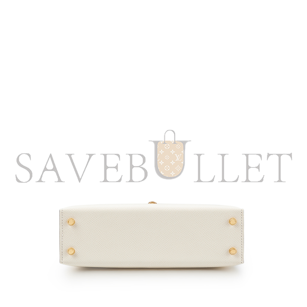H**mes mini kelly ii epsom cream white windbreaker gray gold hardware (19*12*5.5cm)